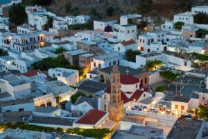 Dusk Lindos Rhodes Island Dodecanese Islands Greece